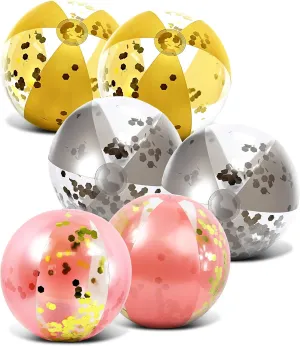 Each Rose Gold, Gold and Silver, Size 16 Inch, Cool Glitter Pool Floats Toy for Beach - 6 Pack Mozlly Bundle of Confetti Inflatable Beach Balls Set probe recognize of 6 - Premium Color 2pc 