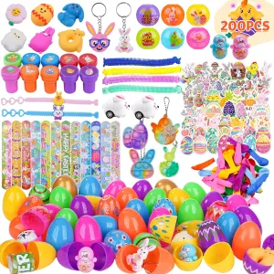 Easter Eggs Hunt Easter Party Favors, Easter Classroom Prize Gifts YiYLunneo 200PCS Prefilled Easter Eggs with Toys Inside for Kids, Easter Basket Stuffers Fillers with Fidget Toys 50 identifiable prosperous Pack for 