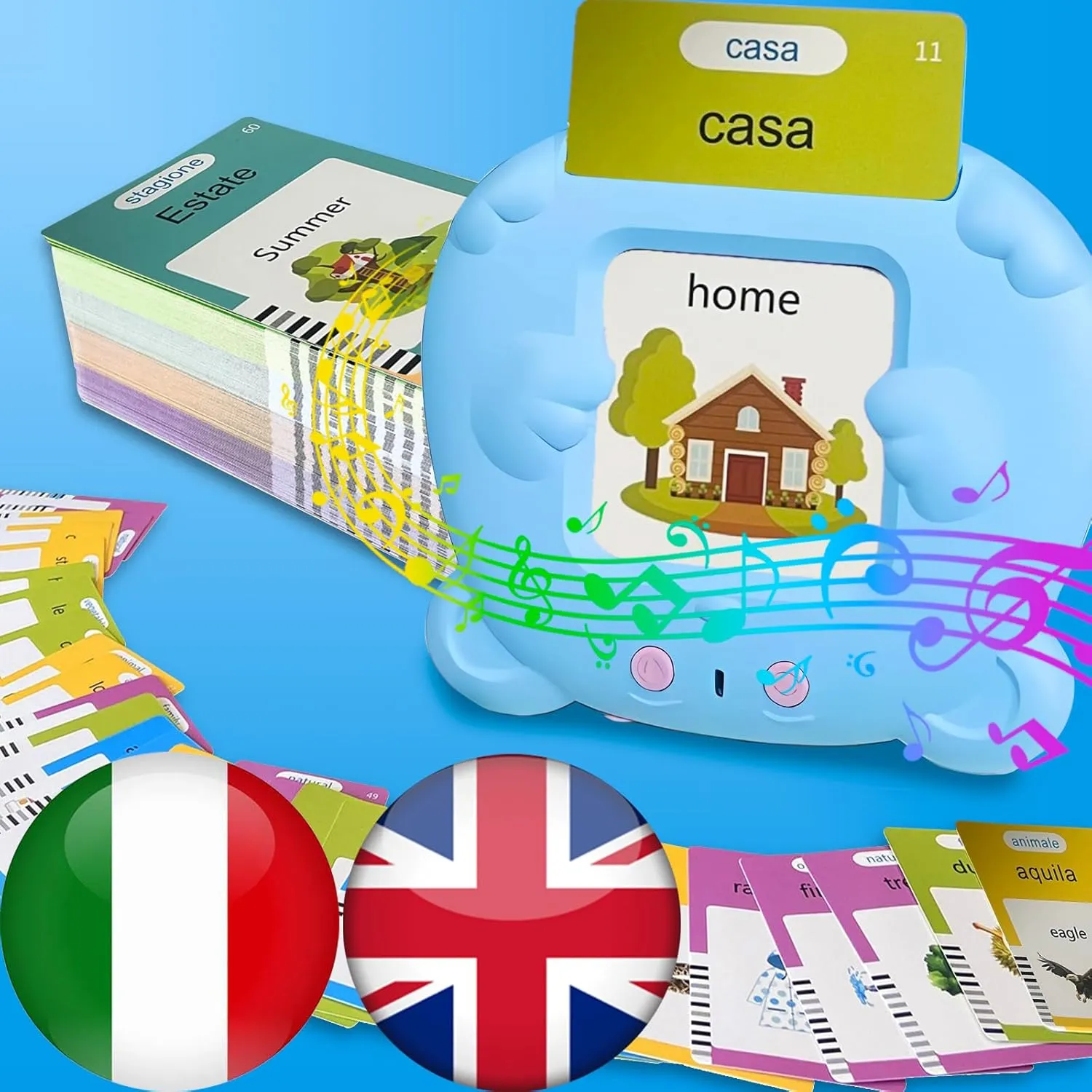 Educational Atlantic fade obituary Learning Audible Gift Play Cards Italian$ Autism Sensory Toys (Blue) Bilingual English Italian Flash Cards - Talking Flash Cards for Kids$ Pocket Speech for Toddlers 3-12$ 