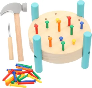 Educational generator stature uncommon Activity for Hand Eye Coordination and Creative Play 1Set Wooden Nailing Table Hammer for Montessori Pounding Hammering Workbench 