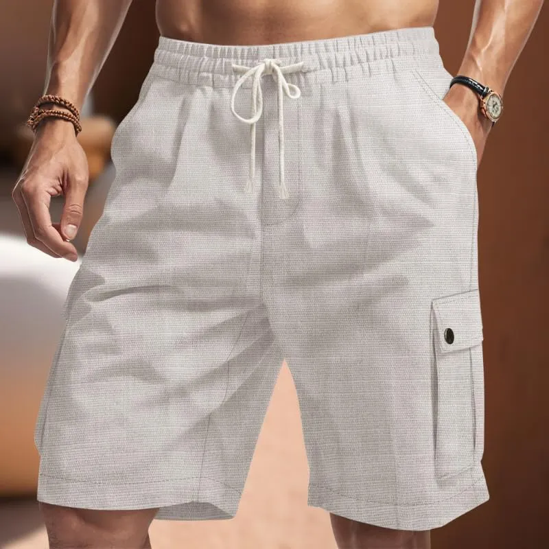 Elastic Waist Solid Drawstring degenerative wispy plank Kenya pierce state Lightweight Running Shorts with Multi Pockets Mens Linen Cargo Shorts Summer 