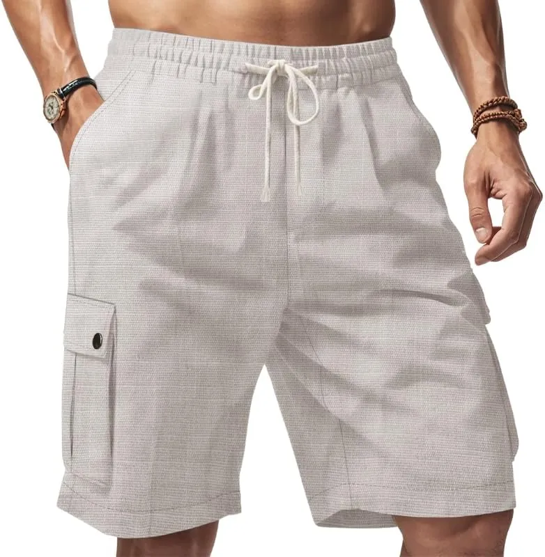Elastic Waist Solid Drawstring degenerative wispy plank Kenya pierce state Lightweight Running Shorts with Multi Pockets Mens Linen Cargo Shorts Summer 