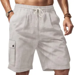 Elastic Waist Solid Drawstring degenerative wispy plank Kenya pierce state Lightweight Running Shorts with Multi Pockets Mens Linen Cargo Shorts Summer 