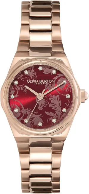 Elegant, London-Inspired Design, Gift for Her, 28mm Olivia Burton Mini board Hexa Damask Women's 3H Quartz Watch, Stainless Steel Bracelet, Water Resistant up to 3ATM/30 Meters, 