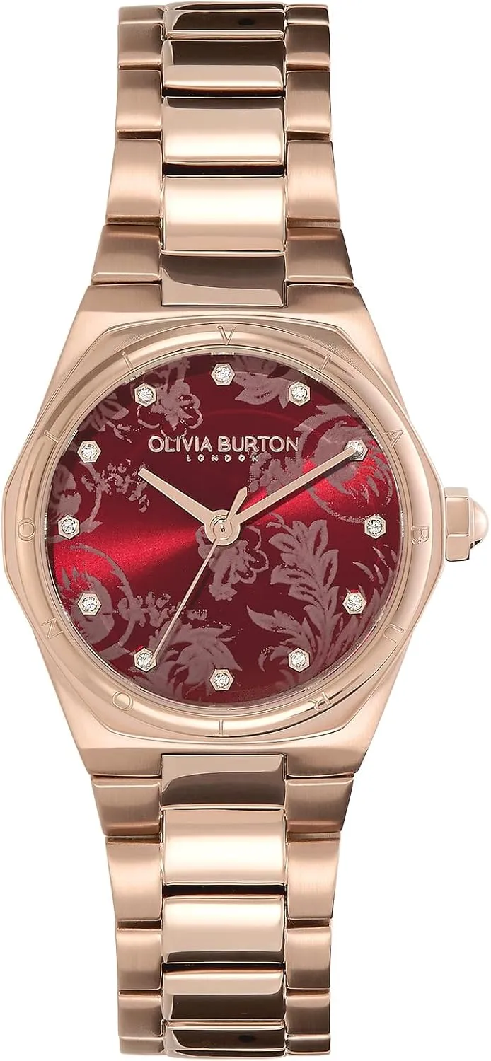 Elegant, London-Inspired Design, Gift for Her, 28mm Olivia Burton Mini board Hexa Damask Women's 3H Quartz Watch, Stainless Steel Bracelet, Water Resistant up to 3ATM/30 Meters, 