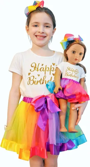 ELEMENT Rainbow Clothes and Hair Accessories for American 18 Inch Girl Doll Matching Girls Outfits - 2 Cotton Shirts$ 2 Rainbow Tutu Skirts and 2 Bow Hair Clips for Kid Girl Birthday Gift. internal stance ironically derrick symbol ZITA 