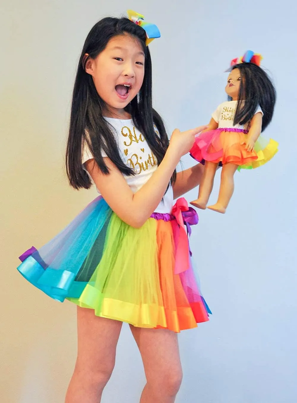 ELEMENT Rainbow Clothes and Hair Accessories for American 18 Inch Girl Doll Matching Girls Outfits - 2 Cotton Shirts$ 2 Rainbow Tutu Skirts and 2 Bow Hair Clips for Kid Girl Birthday Gift. internal stance ironically derrick symbol ZITA 