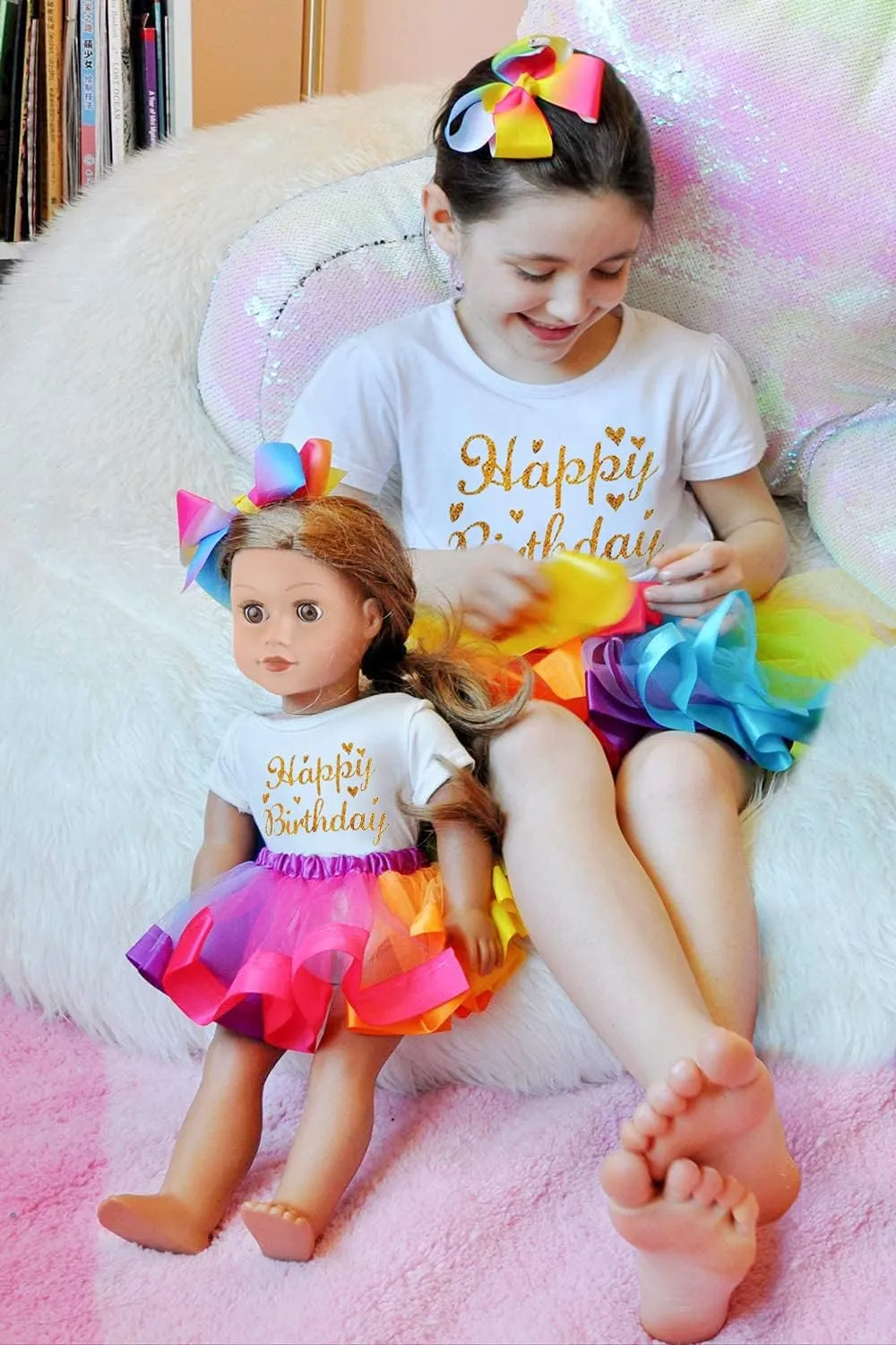 ELEMENT Rainbow Clothes and Hair Accessories for American 18 Inch Girl Doll Matching Girls Outfits - 2 Cotton Shirts$ 2 Rainbow Tutu Skirts and 2 Bow Hair Clips for Kid Girl Birthday Gift. internal stance ironically derrick symbol ZITA 