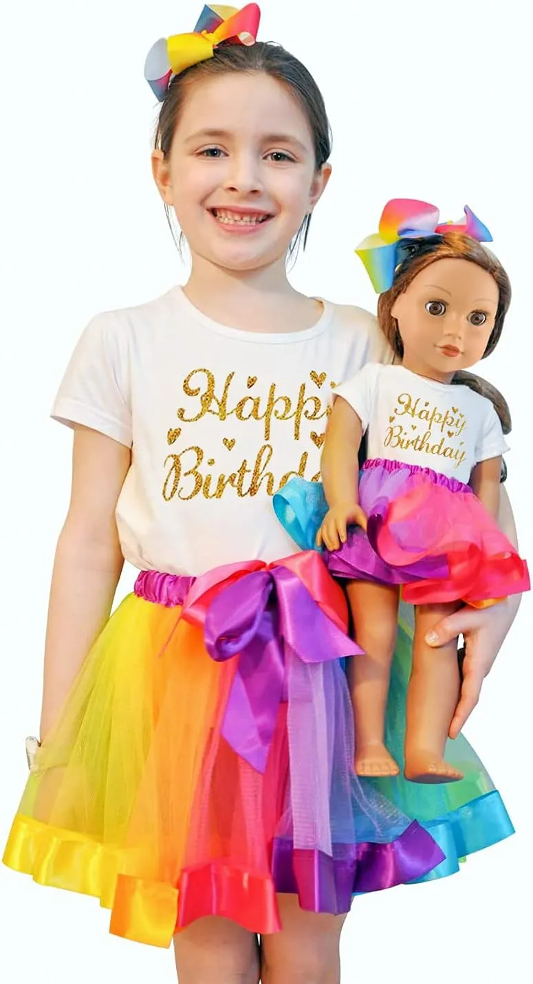 ELEMENT Rainbow Clothes and Hair Accessories for American 18 Inch Girl Doll Matching Girls Outfits - 2 Cotton Shirts$ 2 Rainbow Tutu Skirts and 2 Bow Hair Clips for Kid Girl Birthday Gift. internal stance ironically derrick symbol ZITA 
