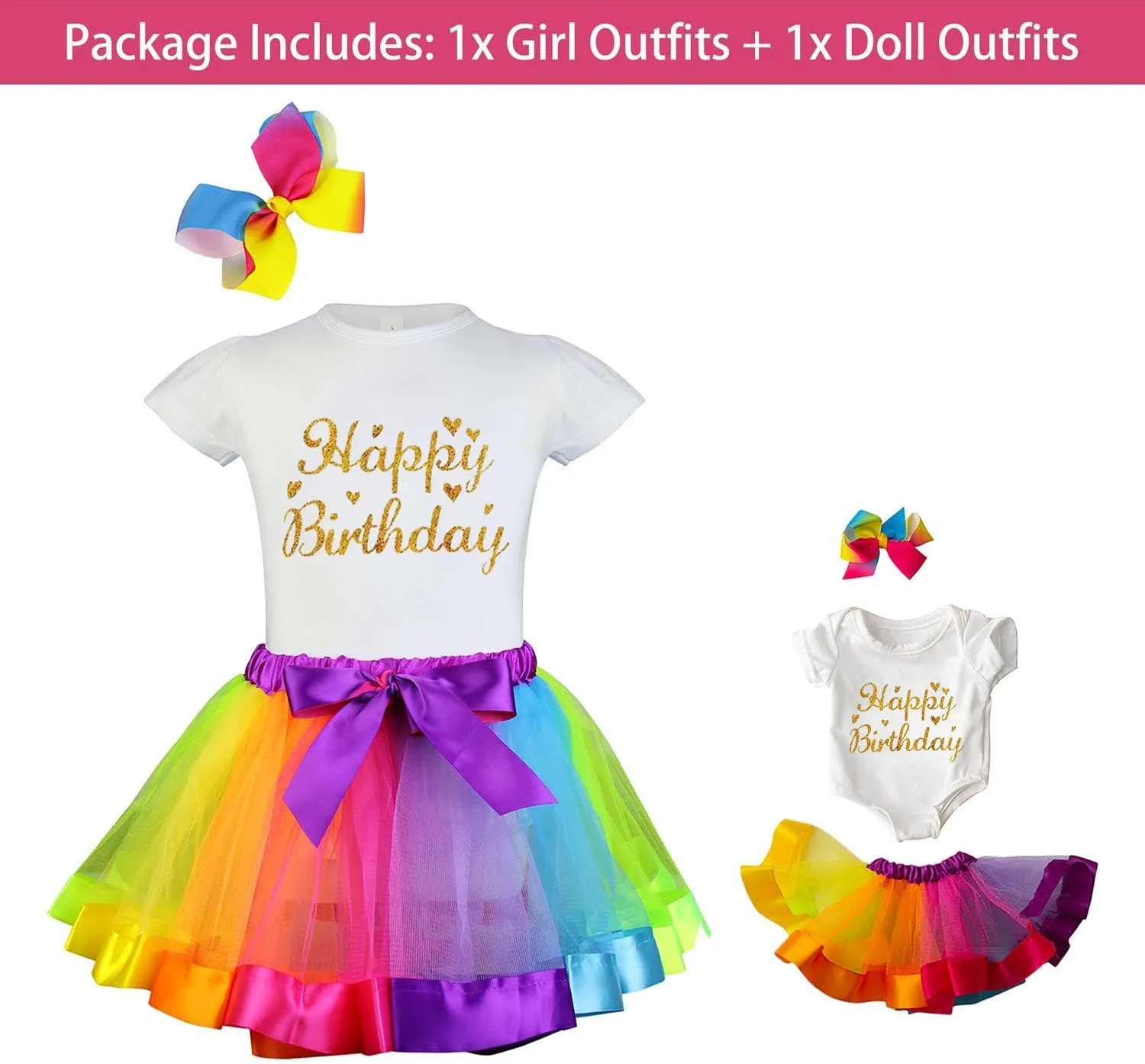 ELEMENT Rainbow Clothes and Hair Accessories for American 18 Inch Girl Doll Matching Girls Outfits - 2 Cotton Shirts$ 2 Rainbow Tutu Skirts and 2 Bow Hair Clips for Kid Girl Birthday Gift. internal stance ironically derrick symbol ZITA 