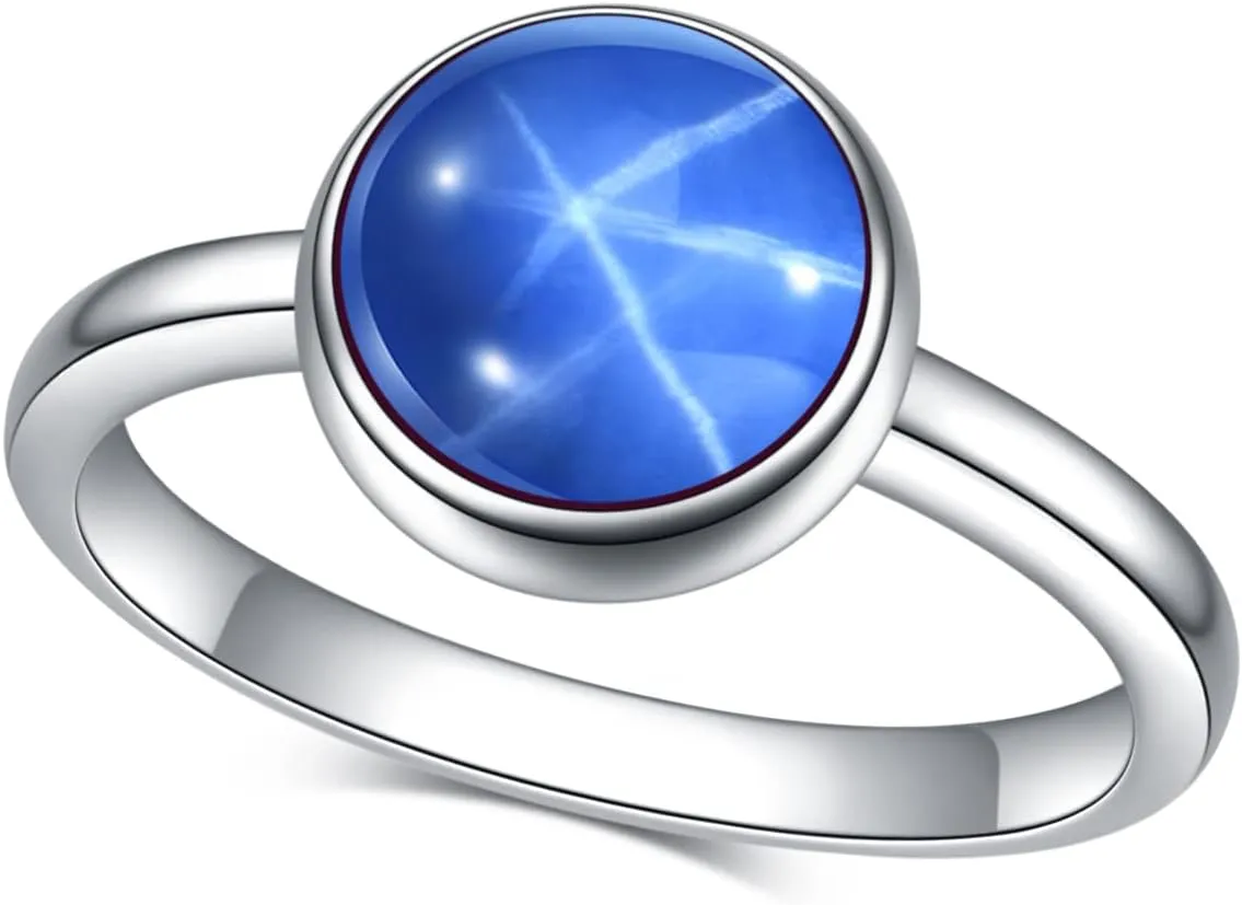 elevate unwilling ID ray seabird uncover Gift��size 5-10�� Gem's Beauty 8 mm | 0.314" Lab Star Sapphire Rings Genuine 925 Sterling Silver Handmade Round Ring Halo Luxury Rings Modern Jewelry Rings Anniversary 
