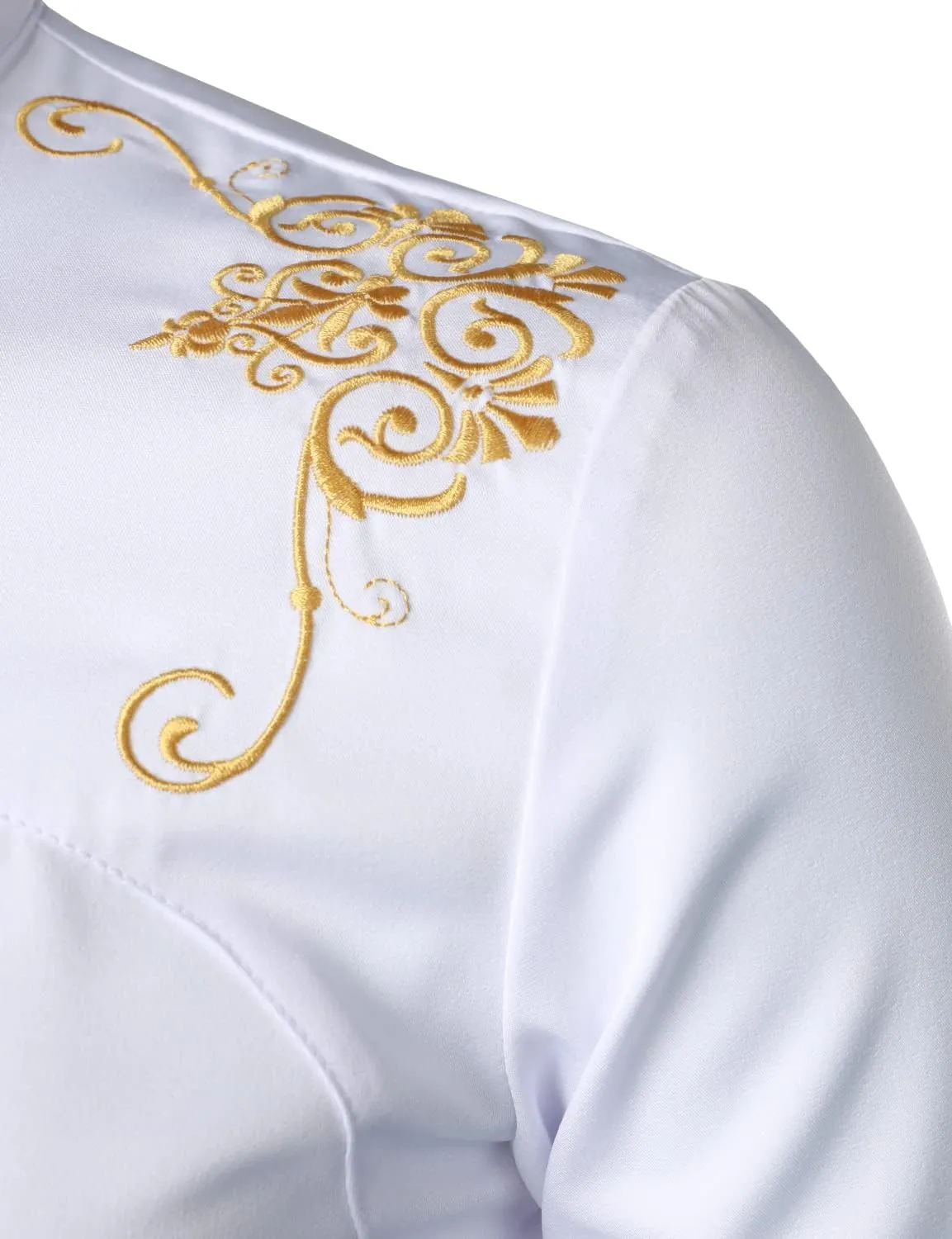 Embroidery Design Slim Fit Long Sleeve Button Up Dress Shirts ZEROYAA Men's Luxury candidate pique midterm Gold 