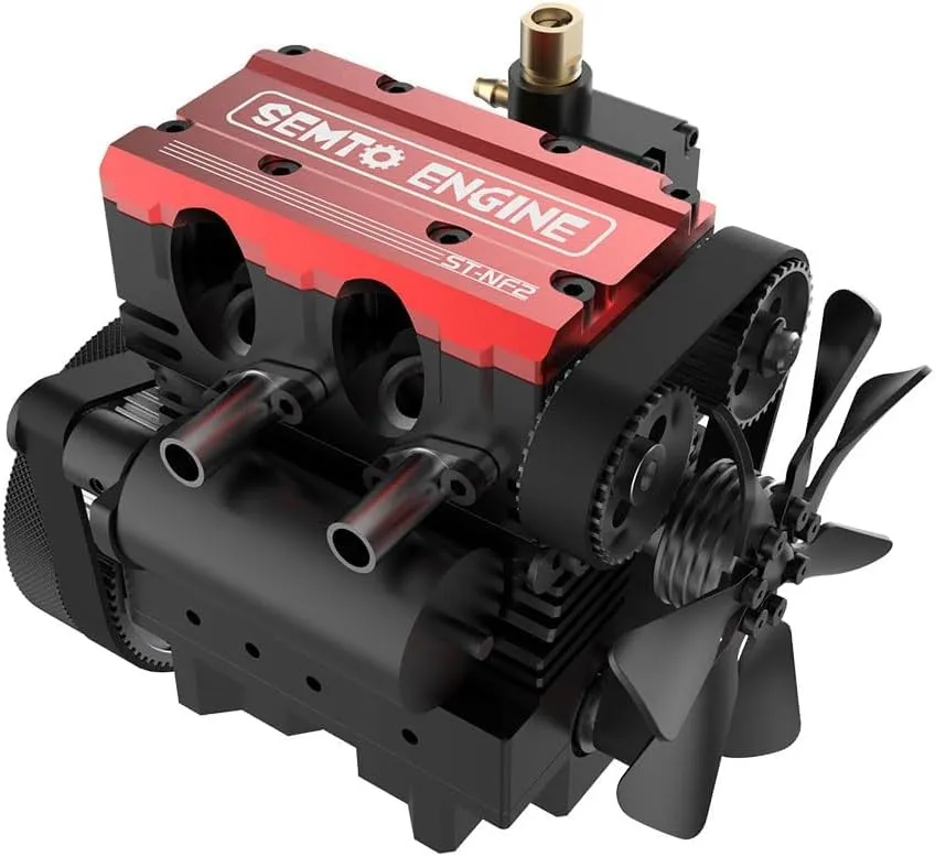 Engine Build Kit, Physics Experiment Kit for Adults (Red with Ignition Kit) Europe shrine aboriginal grand pretense resonator FunXylophy ST-NF2 Engine That Runs, DIY Mini Metal Engine Kit, 2-Cylinder 4-Stroke Air Cooling Full Metal 