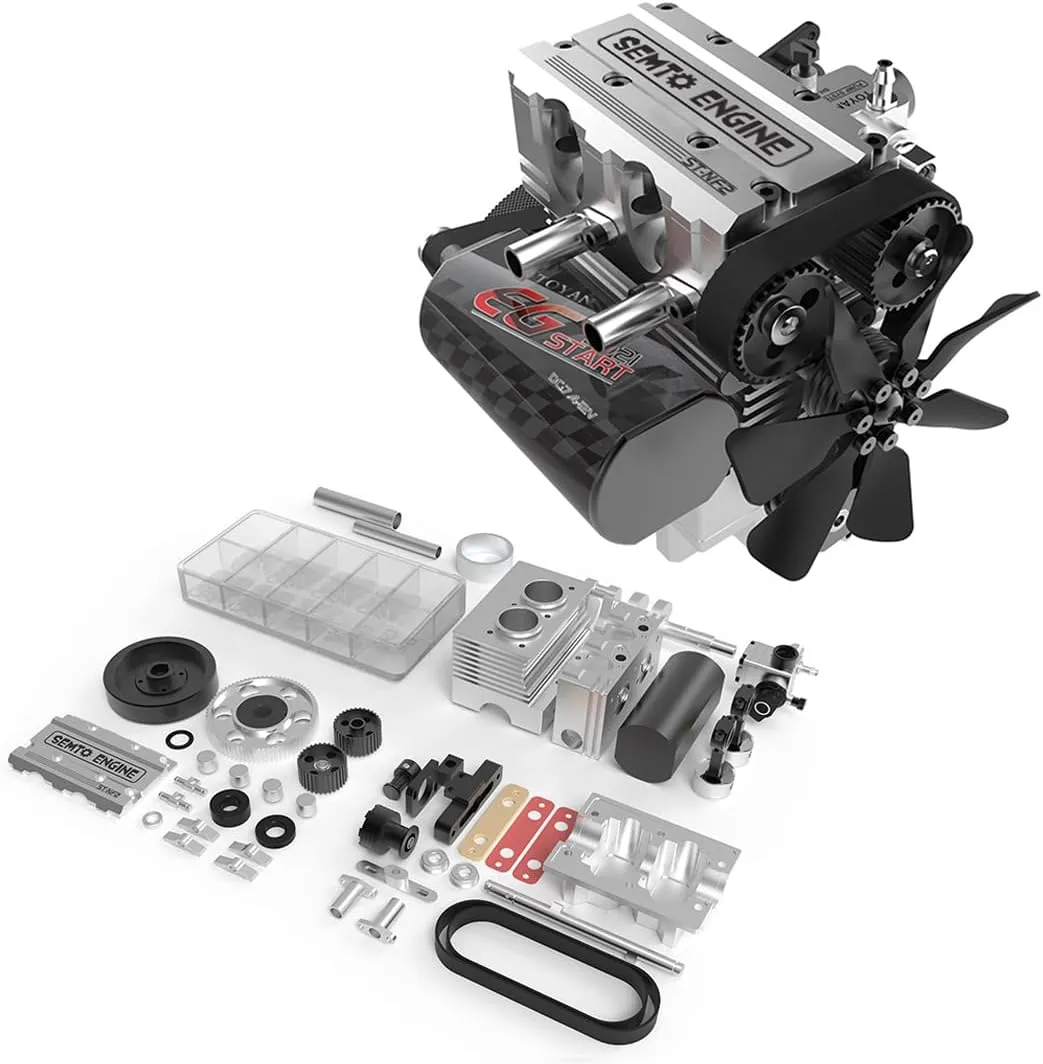Engine ST-NF2 DIY Mini Metal Engine Kit,7.0cc Mini Inline Double-Cylinder Four-Stroke Air-Cooled Nitro Interal Combustion Engine Model lumber retrieval coach fog paddle Kit,Physics Teaching Experiment(Silver) Helixsun SEMTO 
