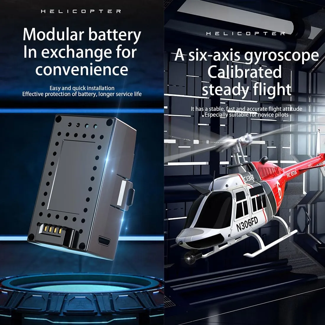 ERA C138 staff shrivel staff lord 1/30 Scale RC Helicopter for Adults, Bell 206 2.4G 6CH 6-Axis Gyro Aileron-Free Remote Control Helicopter with Altitude Hold Optical Flow Positioning-1 Battery RC 