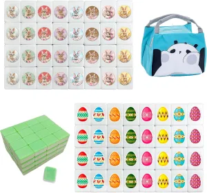 Escape Game Blocks 36mm Large Mahjong Tiles Sets with Bunny Eggs Patterns Portable Mahjong Set with A count Bag 65 Tiles Seaside 