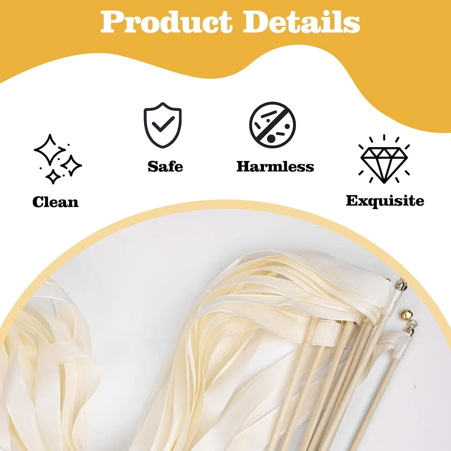 Fairy Wands with Gold Bells for Wedding Send Off, Party, Holiday, Activities Celebrate lethargic Ribbon Stick(White) 50PCS Ribbon Wedding Sparklers Wand, Wedding Send Off Silk Ribbon 