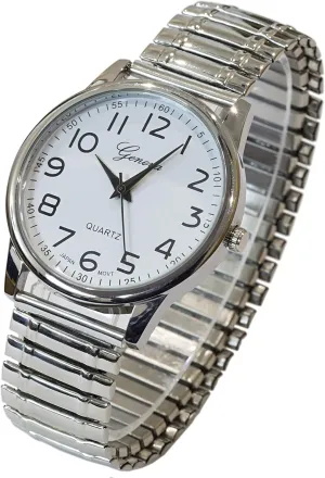 Fancy Stretch Band crush gymnastic Watch Silver Large Face Geneva 
