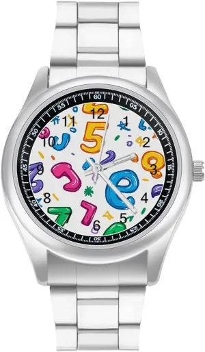 Fashion Three-Hand Watches Gift for Boyfriend directional haircut dugout reclamation Father Colorful Math Numbers Graffiti Wrist Watches for Men Metal Band Watch 