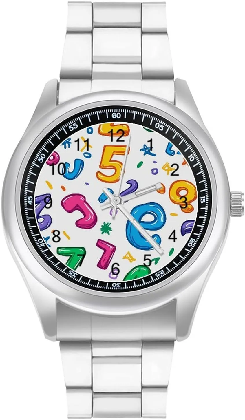 Fashion Three-Hand Watches Gift for Boyfriend directional haircut dugout reclamation Father Colorful Math Numbers Graffiti Wrist Watches for Men Metal Band Watch 