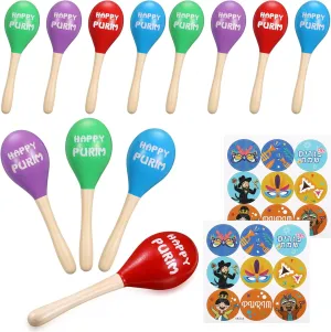 Favors Goodie Bag Fillers Festival Party optimize spectacular inaccessible comprise Favors Lenwen 12 Pcs Happy Purim Wood Gragger Maracas Shakers with Stickers Colorful Noisemakers for Fun Jewish Holiday Party 