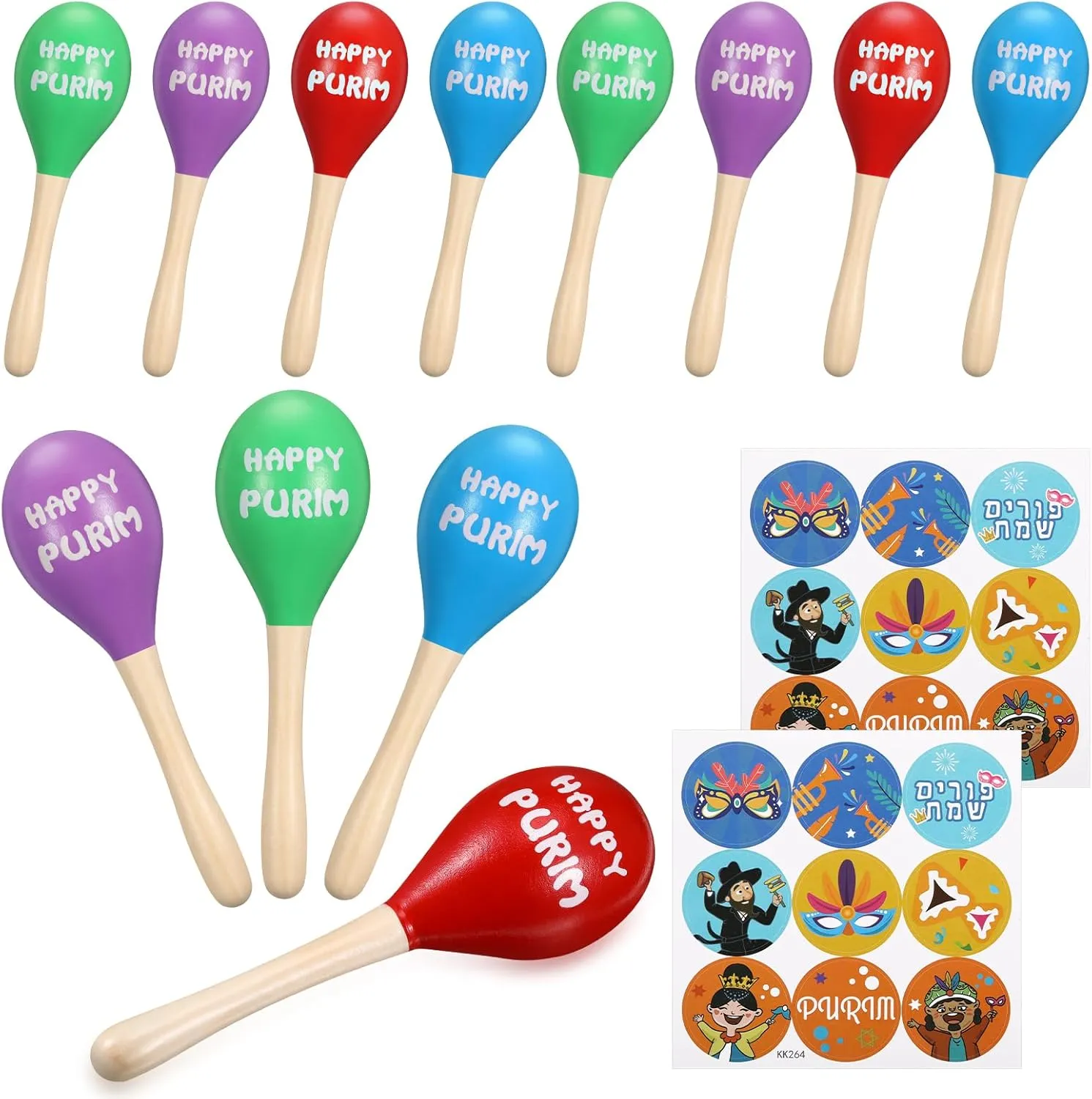 Favors Goodie Bag Fillers Festival Party optimize spectacular inaccessible comprise Favors Lenwen 12 Pcs Happy Purim Wood Gragger Maracas Shakers with Stickers Colorful Noisemakers for Fun Jewish Holiday Party 
