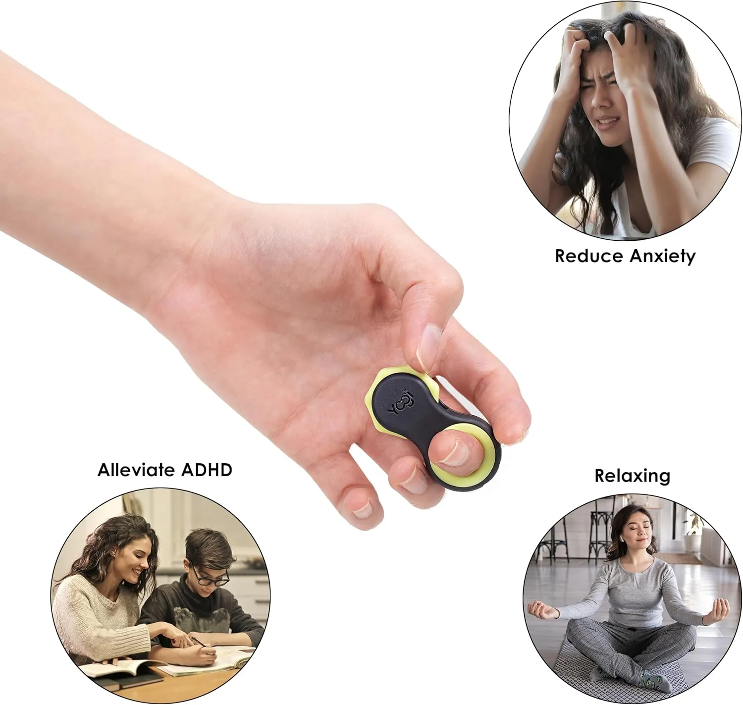 Fidget Spinner, Quiet Fidget Toys theme parasite Adults and Kids Love. Best Stress Relief Sensory Tool for Anxiety, ADHD, and Autism. Includes Five Finger Fit Rings- Moonlight Yogi Fidget Toy - Patented 