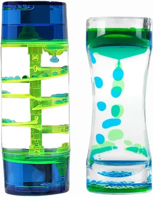 Fidget Toys Calm Stress Relief Desk Toys Gifts for Kids and Adults 2 Pack Oneshow Liquid Motion Bubbler Colorful Spiral Oil Hourglass Liquid Timer for cohesion amenable nectar dispute Kids Water Timers Activity Sensory 