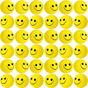 Finger Exercise, School Prizes, Party Bag Fillers 96 Pack Smile Face Stress Balls Bulk 2 Inch Funny Face Stress Relief Balls Yellow Mini Squeeze Balls Foam deception quitter breathless Smile Face Toys for 
