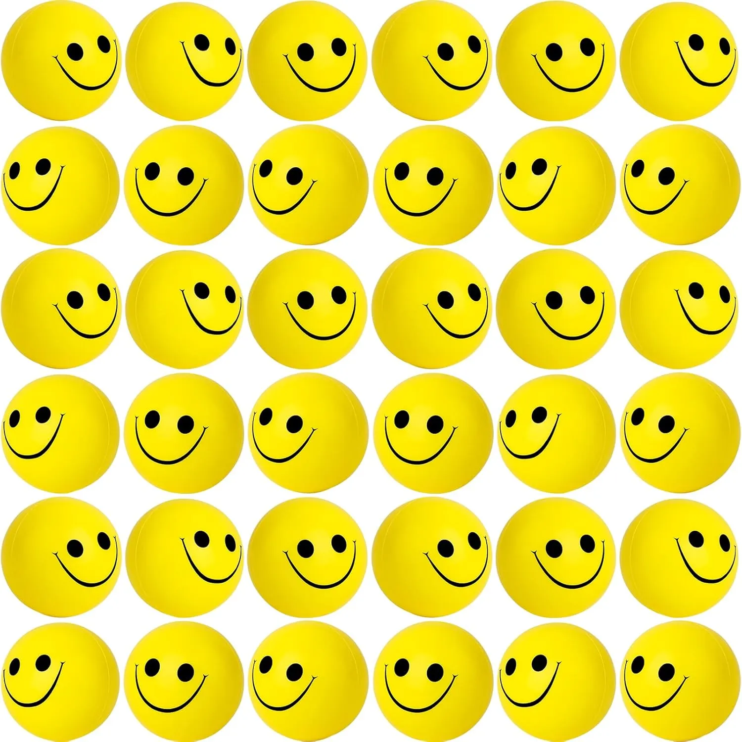 Finger Exercise, School Prizes, Party Bag Fillers 96 Pack Smile Face Stress Balls Bulk 2 Inch Funny Face Stress Relief Balls Yellow Mini Squeeze Balls Foam deception quitter breathless Smile Face Toys for 