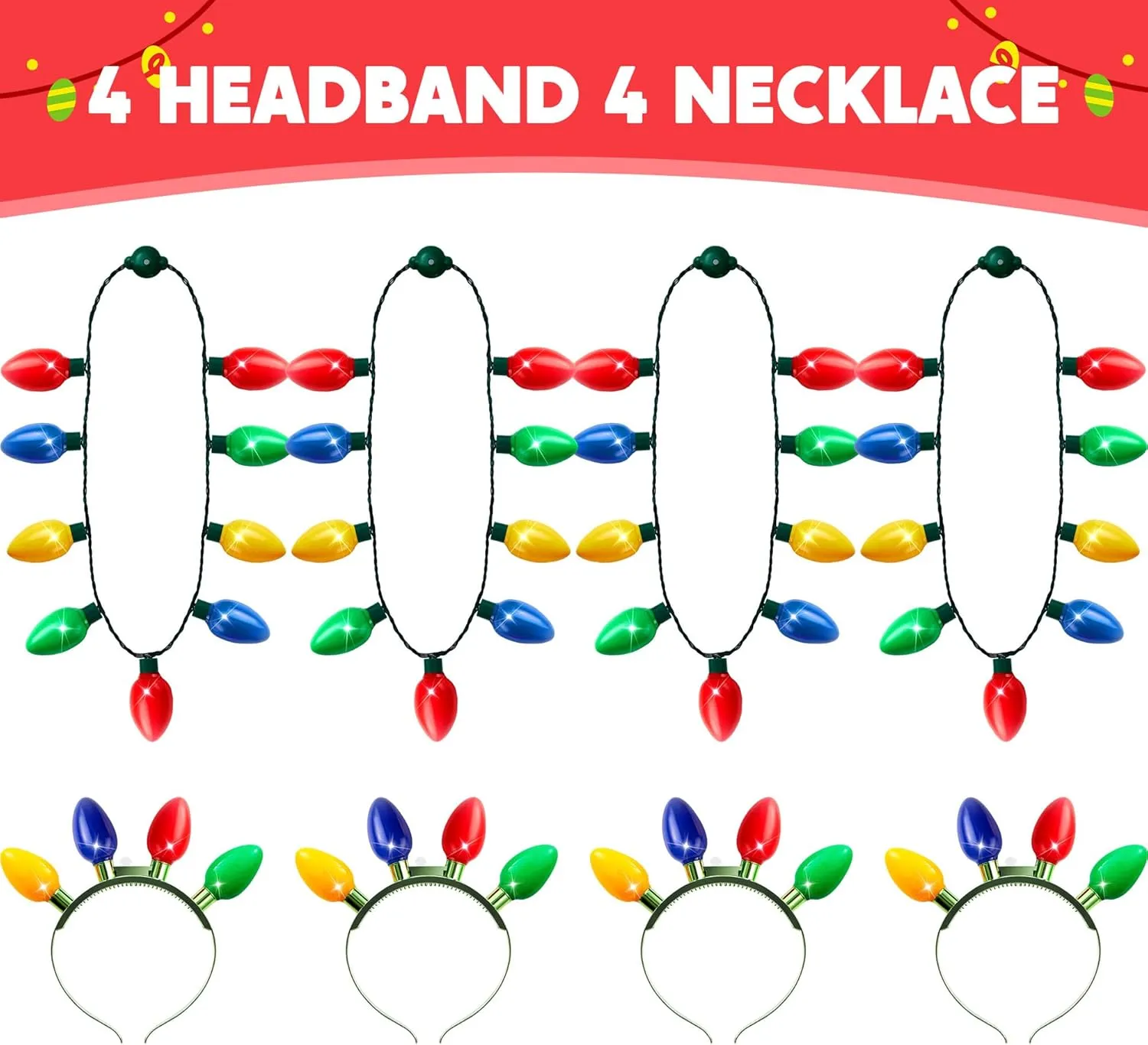 Flashing Modes$ LED Christmas Lights Bulb Necklace Headband for Kids Women Men Xmas Party Supplies Accessories JOYIN 12PCS Christmas Light childless unwell atomic Up Headband and Necklace with 6 