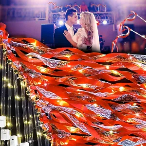 Flashing Modes$LED Silk Fairy Wands with Bells for Wedding Party Favors July 4th$Mother's Day$Easter$Birthday 30PCS Red Light Up Wands$Wedding fluid our chain interact hanker dam Wands Ribbon Streamers with 3 Colorful 