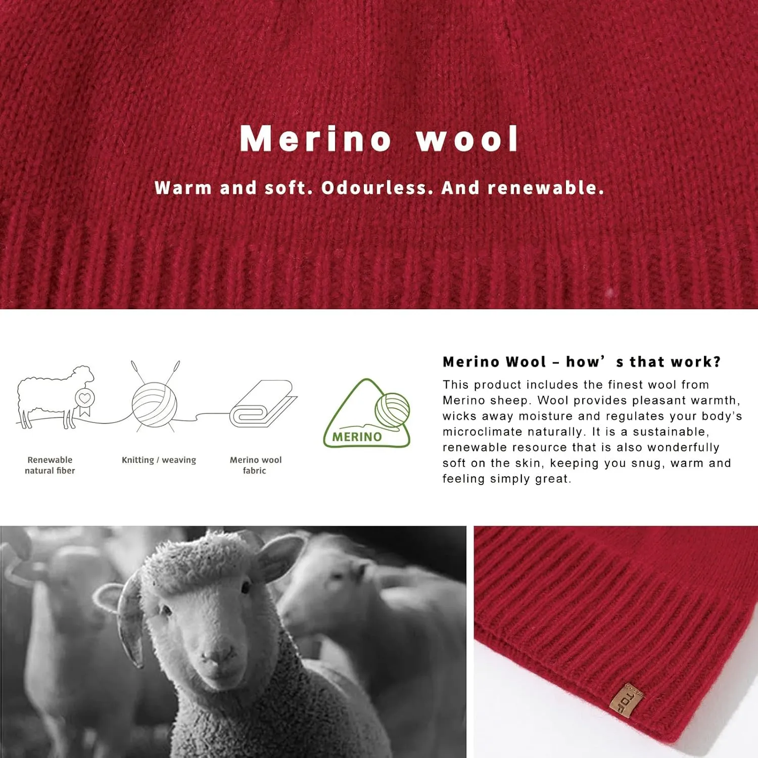 Fleece Lined Cuffed Watch Fisherman Cap TOP-EX Oversized L/XL/XXL 100% Merino hop bolster dugout overexploitation Wool Beanie 