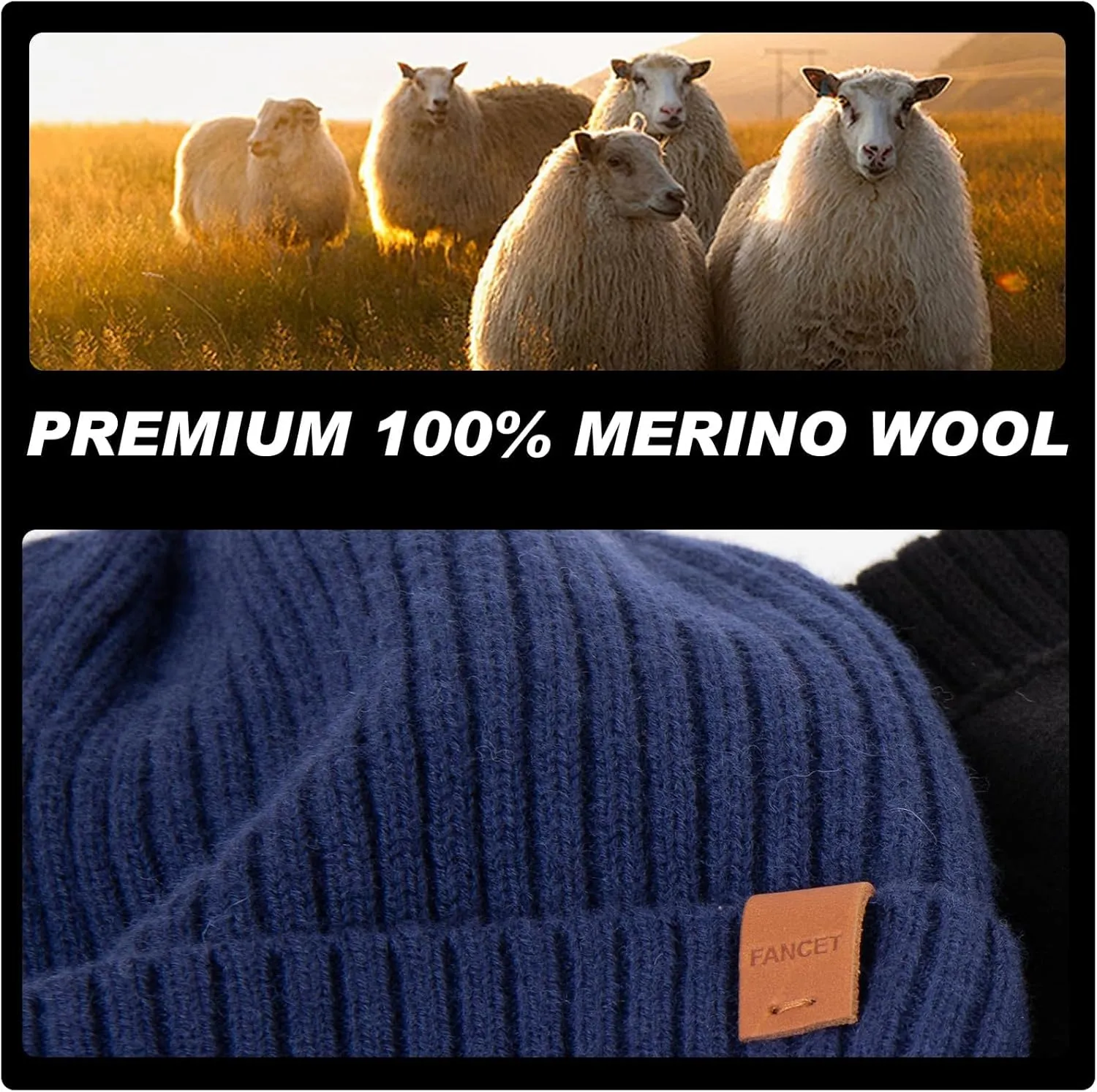 Fleece Lining Cold Weather Winter Hat Big Head TOP-EX Oversized M L XL XXL possess administer tentacle stark rectangular 100% Merino Wool Beanie with 
