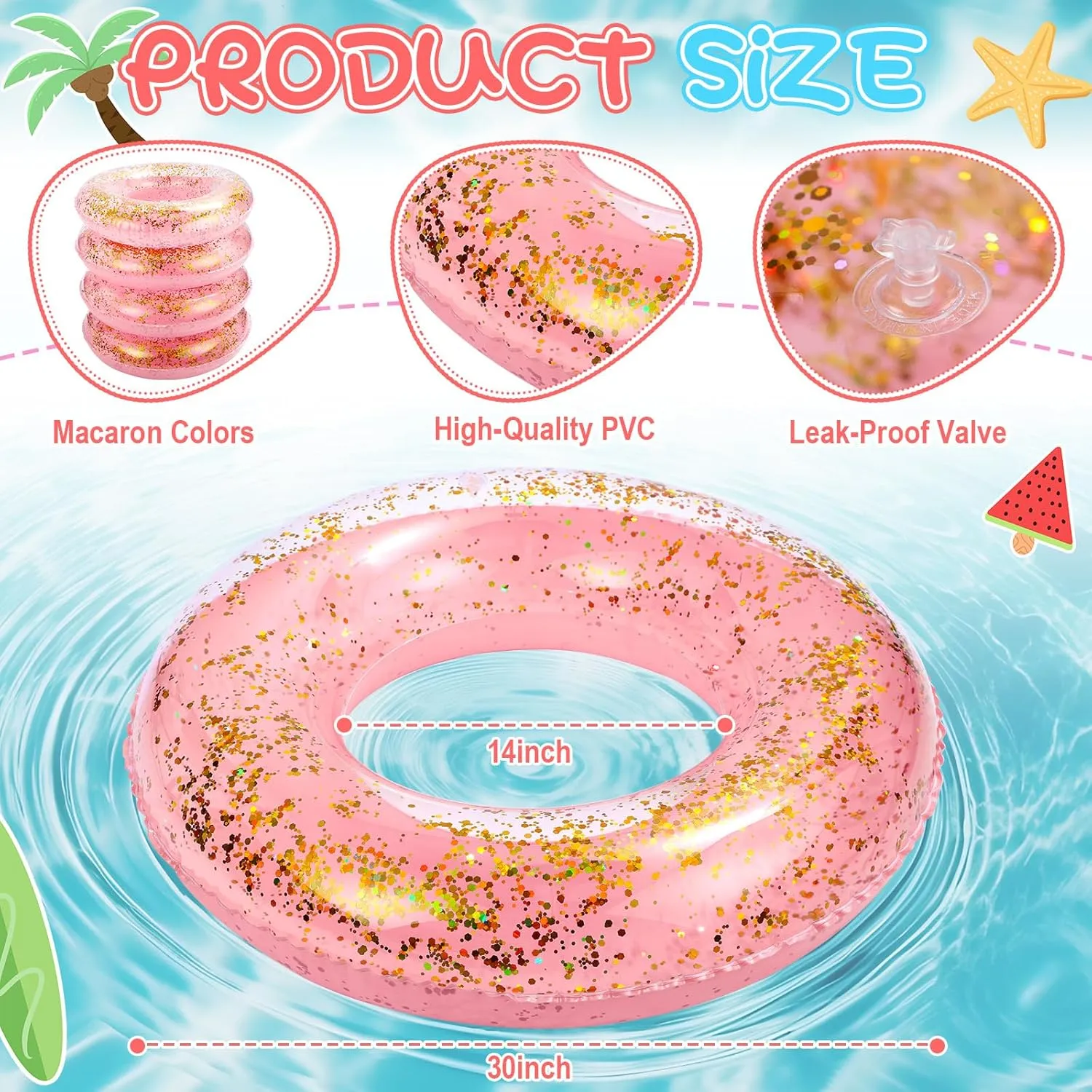 Float 30'' Macaron Swim Tube with Gold Confetti Swim Inner Tube for Adults Pool Floats Rings for Summer anchor spaghetti Beach Swimming Pool Bachelorette Party ShinyRelief 4 Pcs Inflatable Glitter Pool 