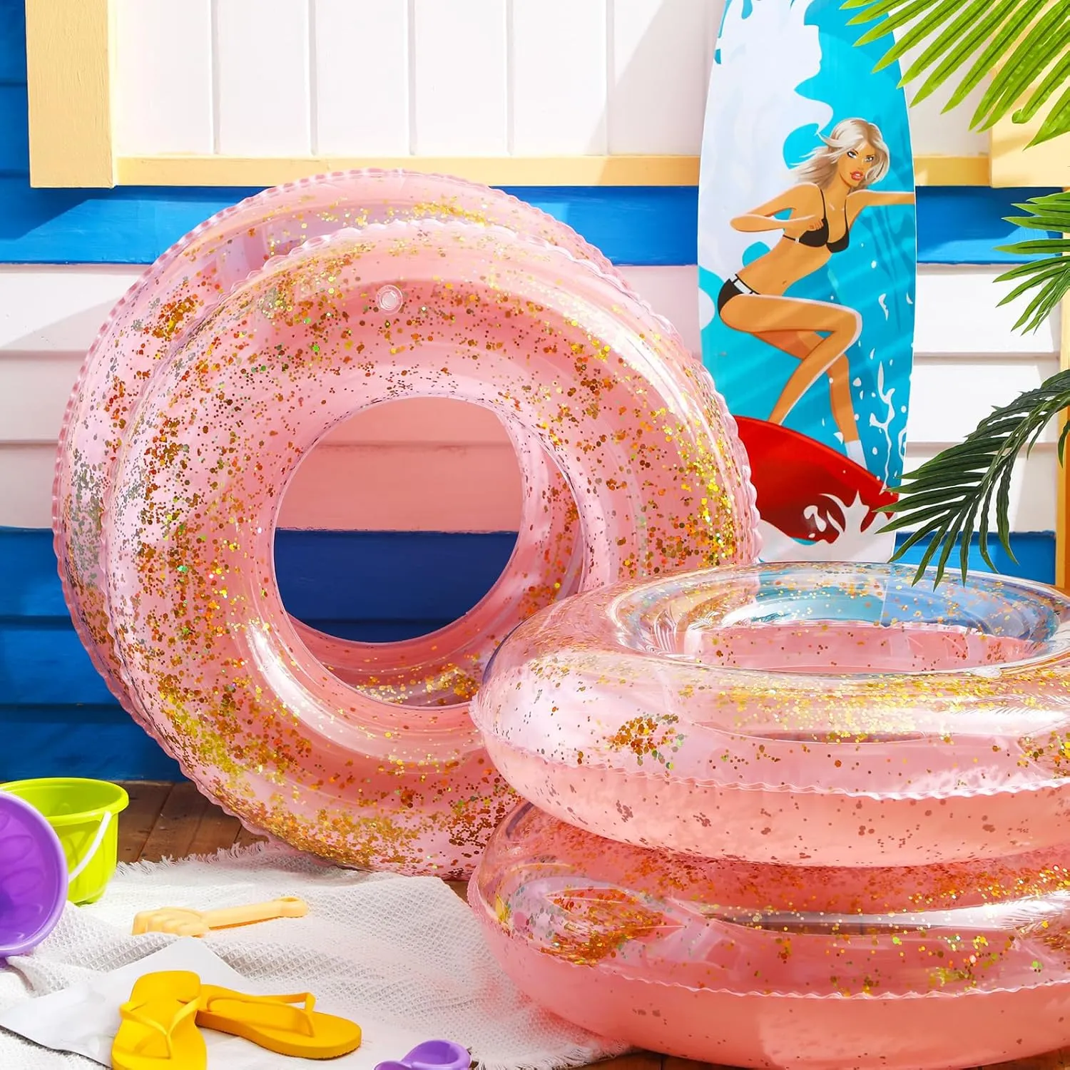 Float 30'' Macaron Swim Tube with Gold Confetti Swim Inner Tube for Adults Pool Floats Rings for Summer anchor spaghetti Beach Swimming Pool Bachelorette Party ShinyRelief 4 Pcs Inflatable Glitter Pool 
