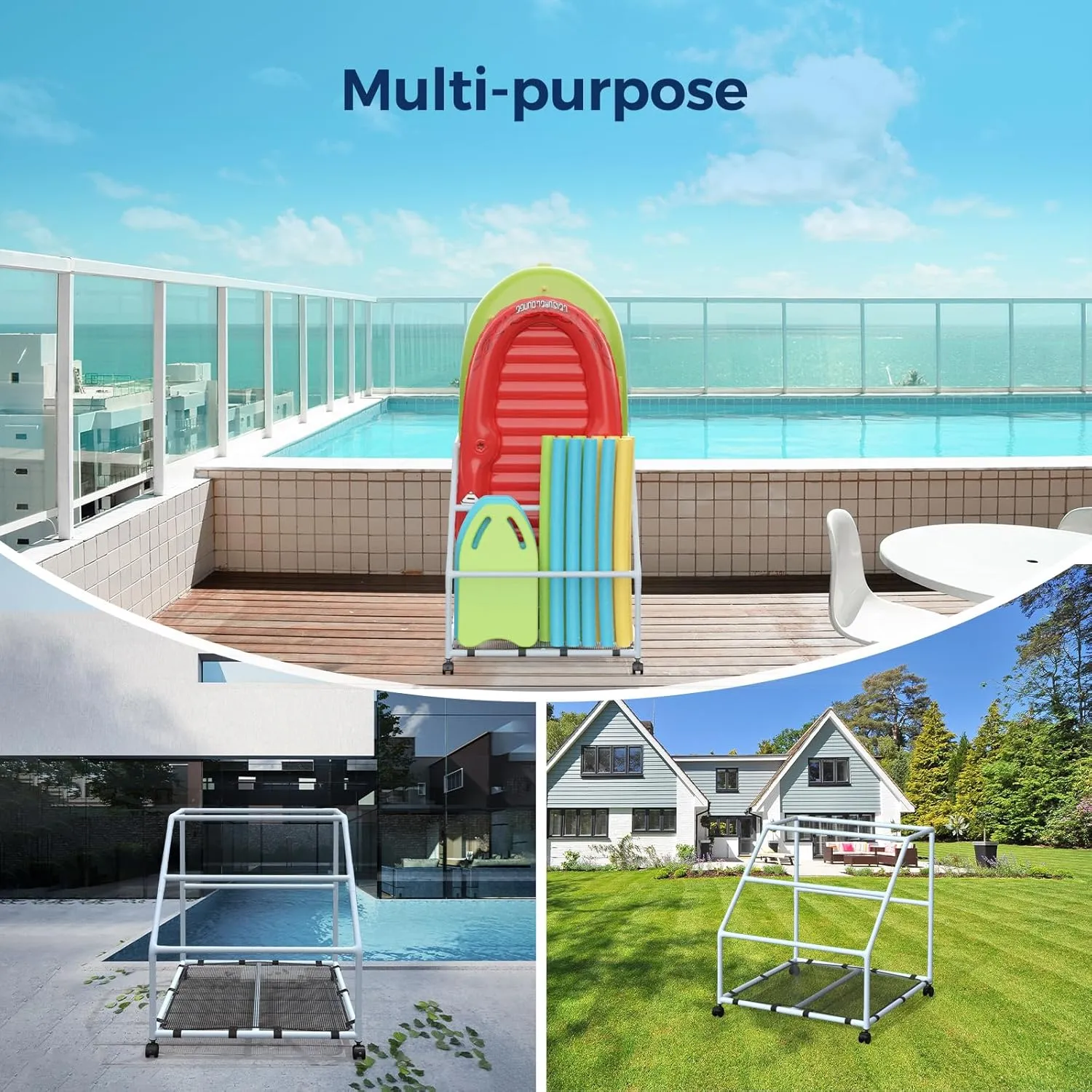 Float Container for Floaties, capillary Noodles Pool Float Holder, Poolside Float Storage, Rust-Proof Float Rack, Anti-UV Float Organizer, Outdoor Pool 