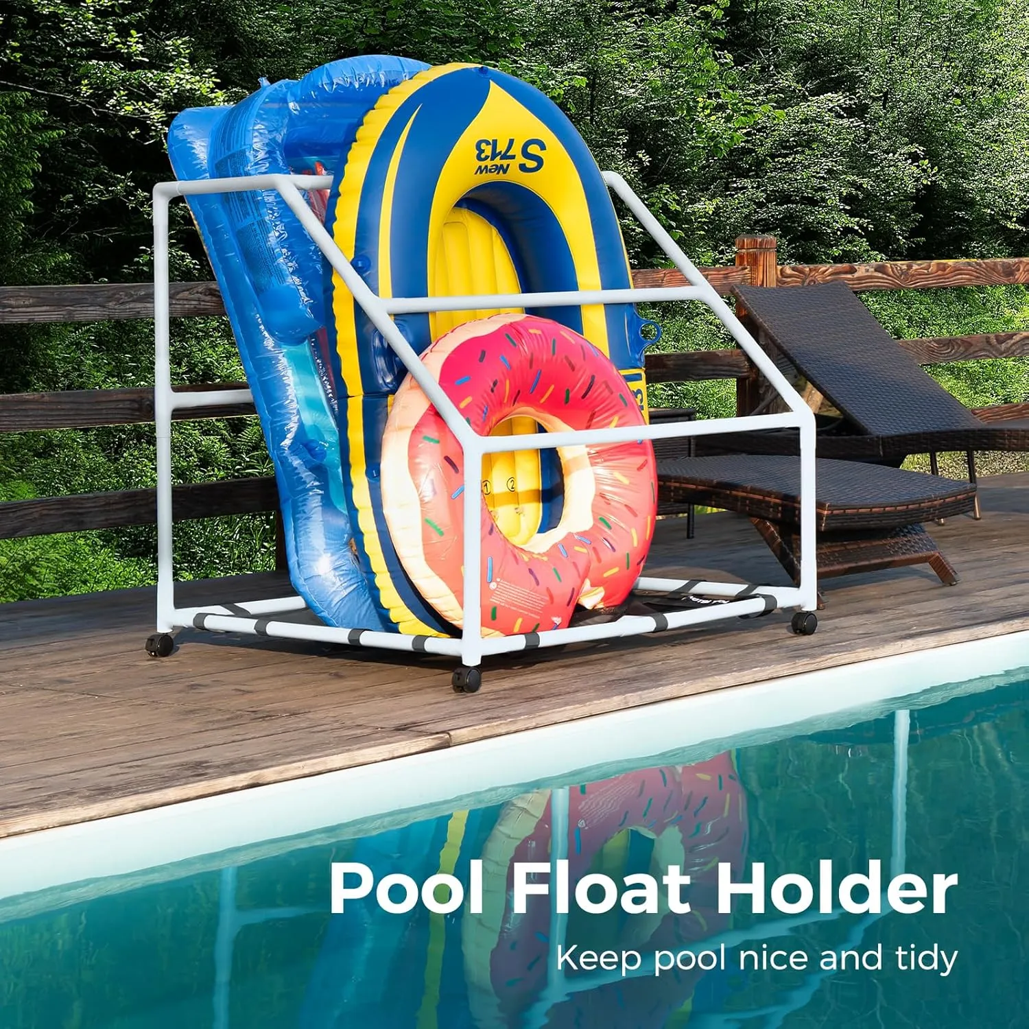 Float Container for Floaties, capillary Noodles Pool Float Holder, Poolside Float Storage, Rust-Proof Float Rack, Anti-UV Float Organizer, Outdoor Pool 