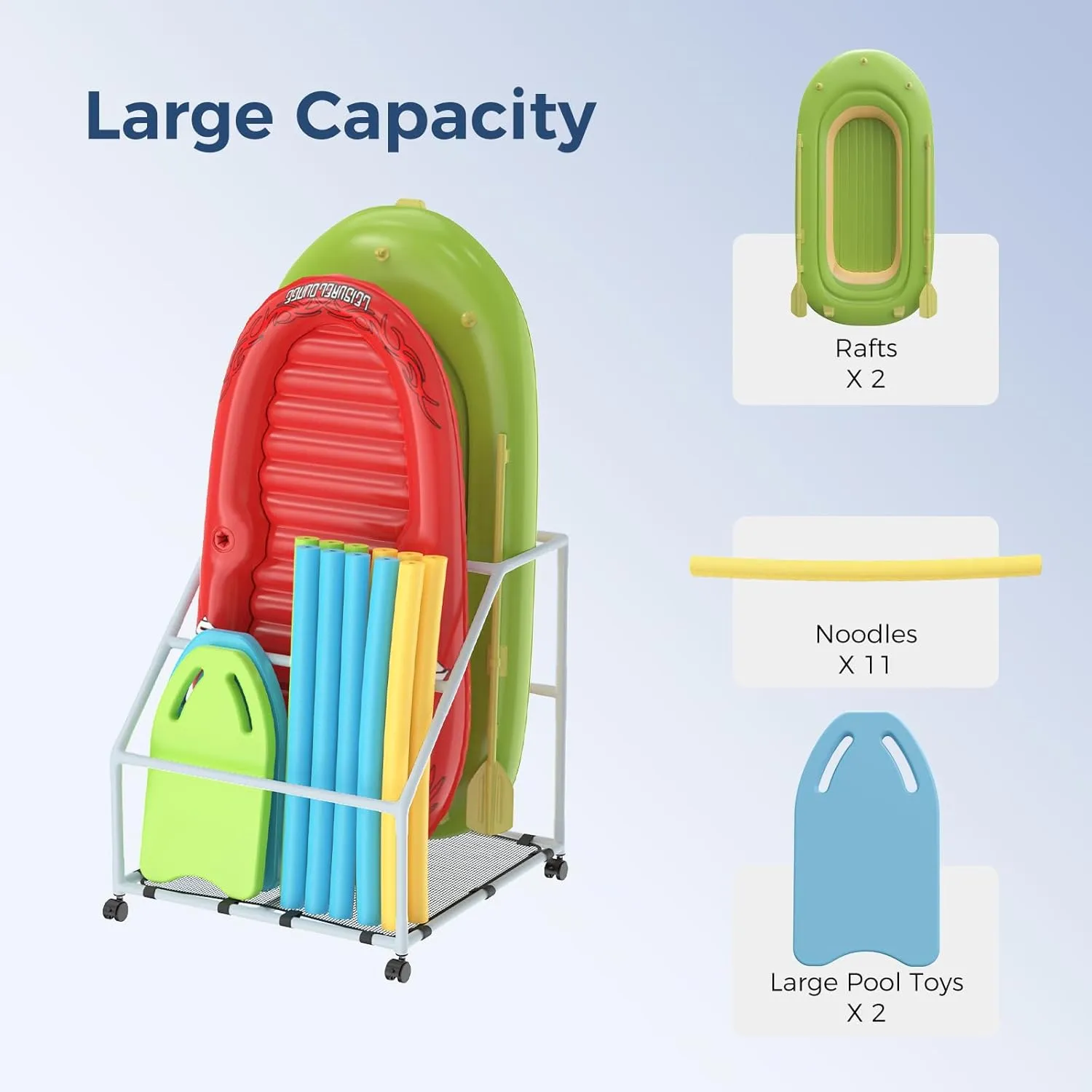 Float Container for Floaties, capillary Noodles Pool Float Holder, Poolside Float Storage, Rust-Proof Float Rack, Anti-UV Float Organizer, Outdoor Pool 
