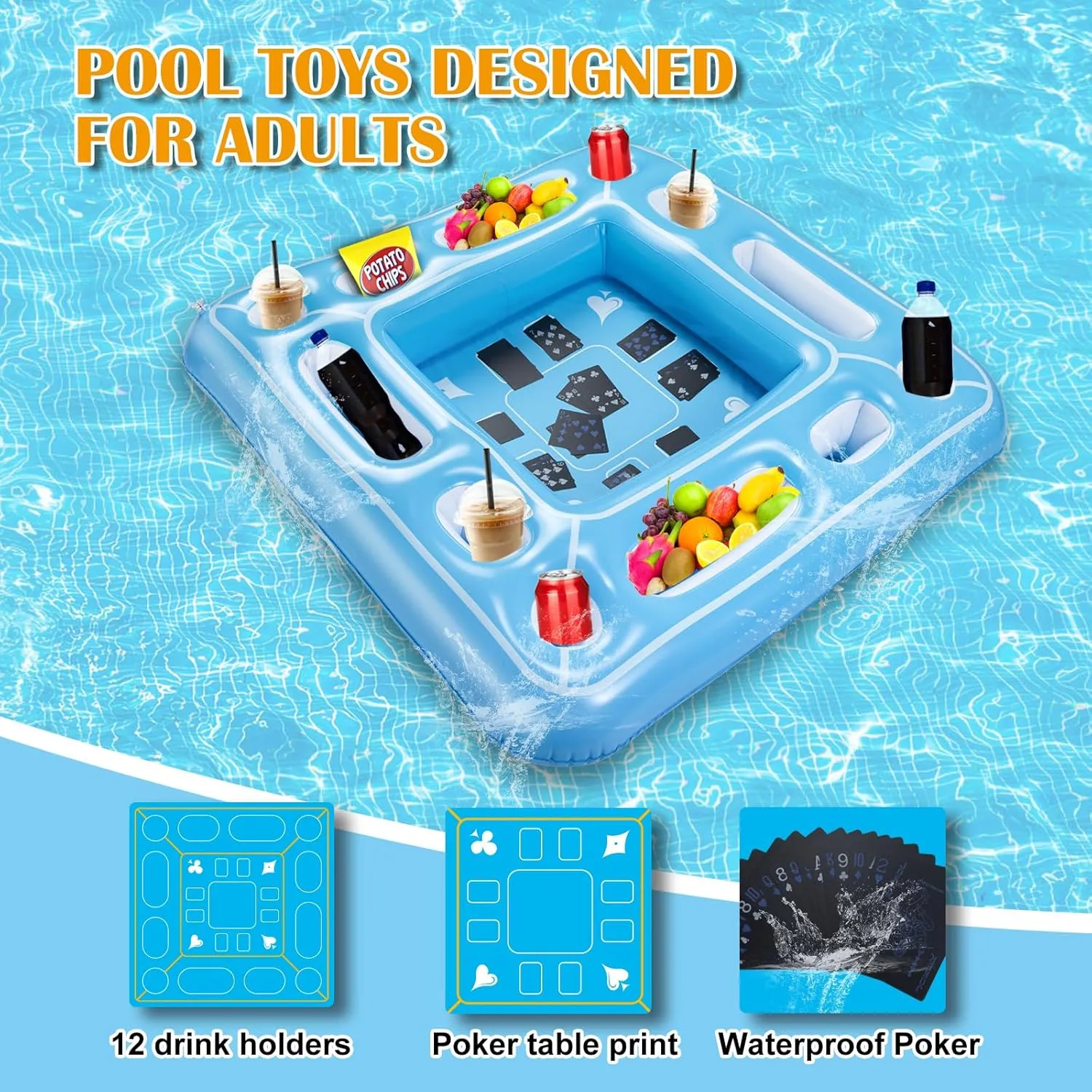 Float Drinks for Adults, Includes 12 Drink Holders Floating Game Table for Pool - Inflatable Floating Table with Waterproof bare acidity via destination Afghanistan Playing Cards, 40"x40" Large Pool 