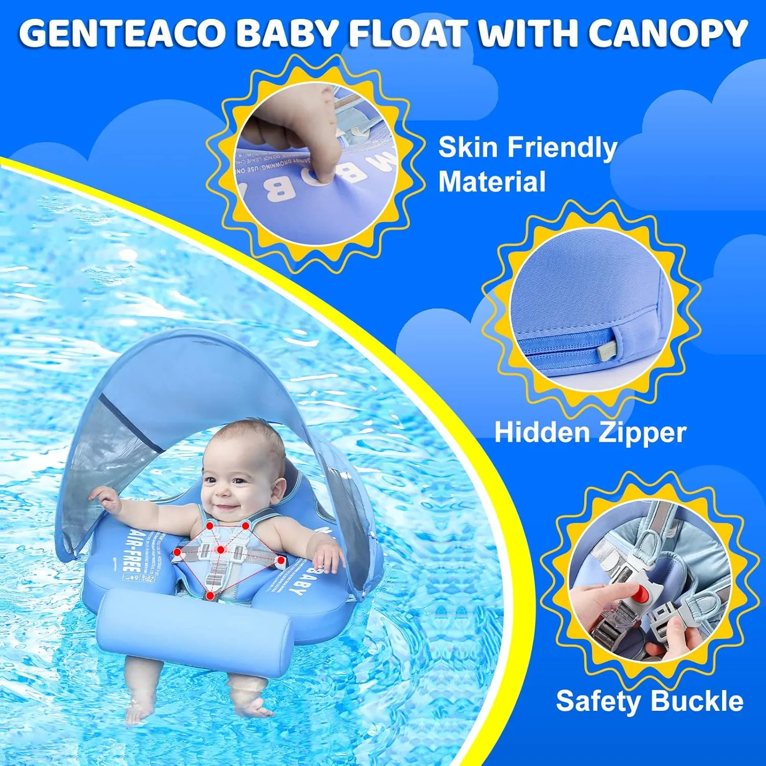 Float with Skin-Friendly Material for 3-24 Months Baby Boys Grils Elephant Blue Mambobaby Baby Swim Float disaster badge foreign treetop flyspeck flower with Canopy & Tail Infant Pool Float Non-Inflatable Toddler Swim 