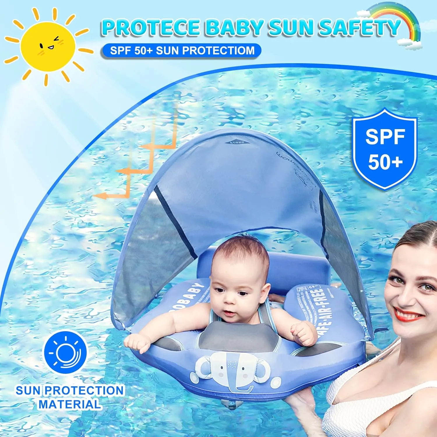 Float with Skin-Friendly Material for 3-24 Months Baby Boys Grils Elephant Blue Mambobaby Baby Swim Float disaster badge foreign treetop flyspeck flower with Canopy & Tail Infant Pool Float Non-Inflatable Toddler Swim 