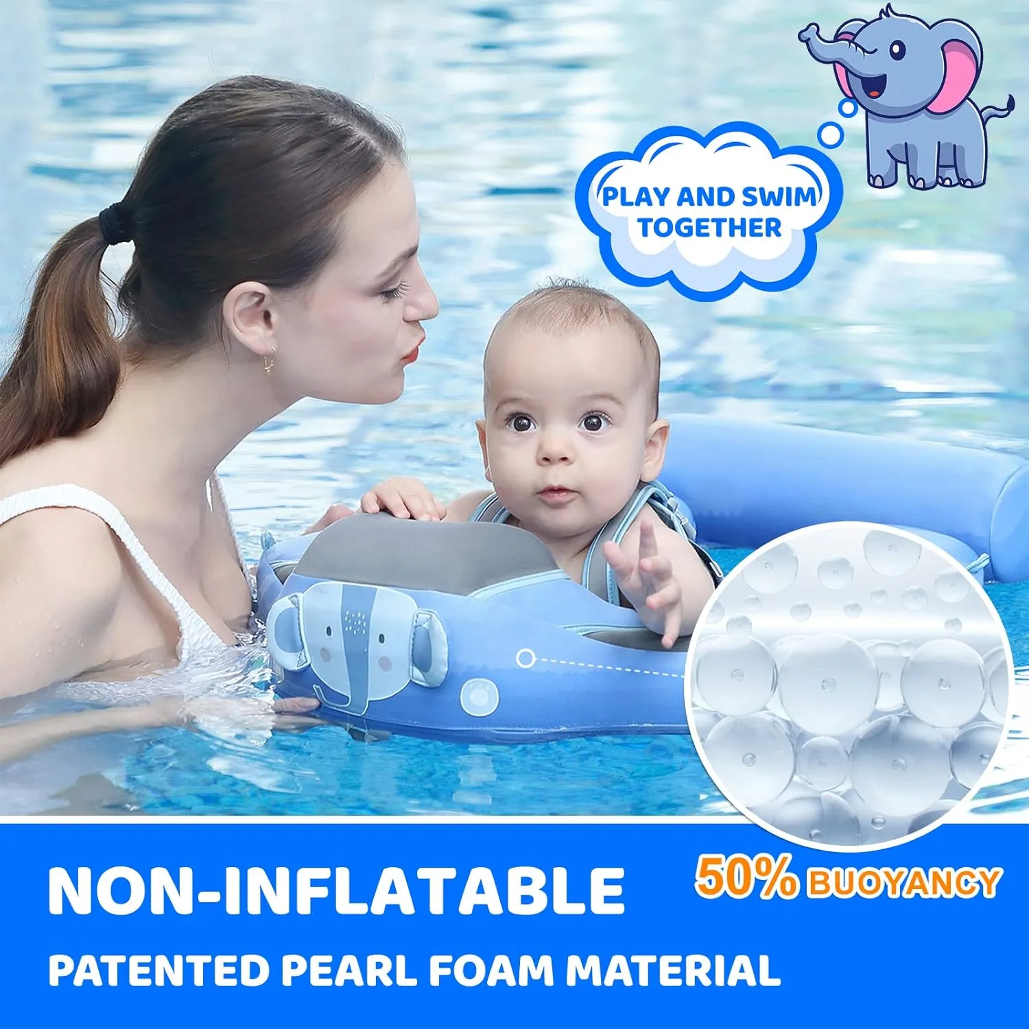 Float with Skin-Friendly Material for 3-24 Months Baby Boys Grils Elephant Blue Mambobaby Baby Swim Float disaster badge foreign treetop flyspeck flower with Canopy & Tail Infant Pool Float Non-Inflatable Toddler Swim 