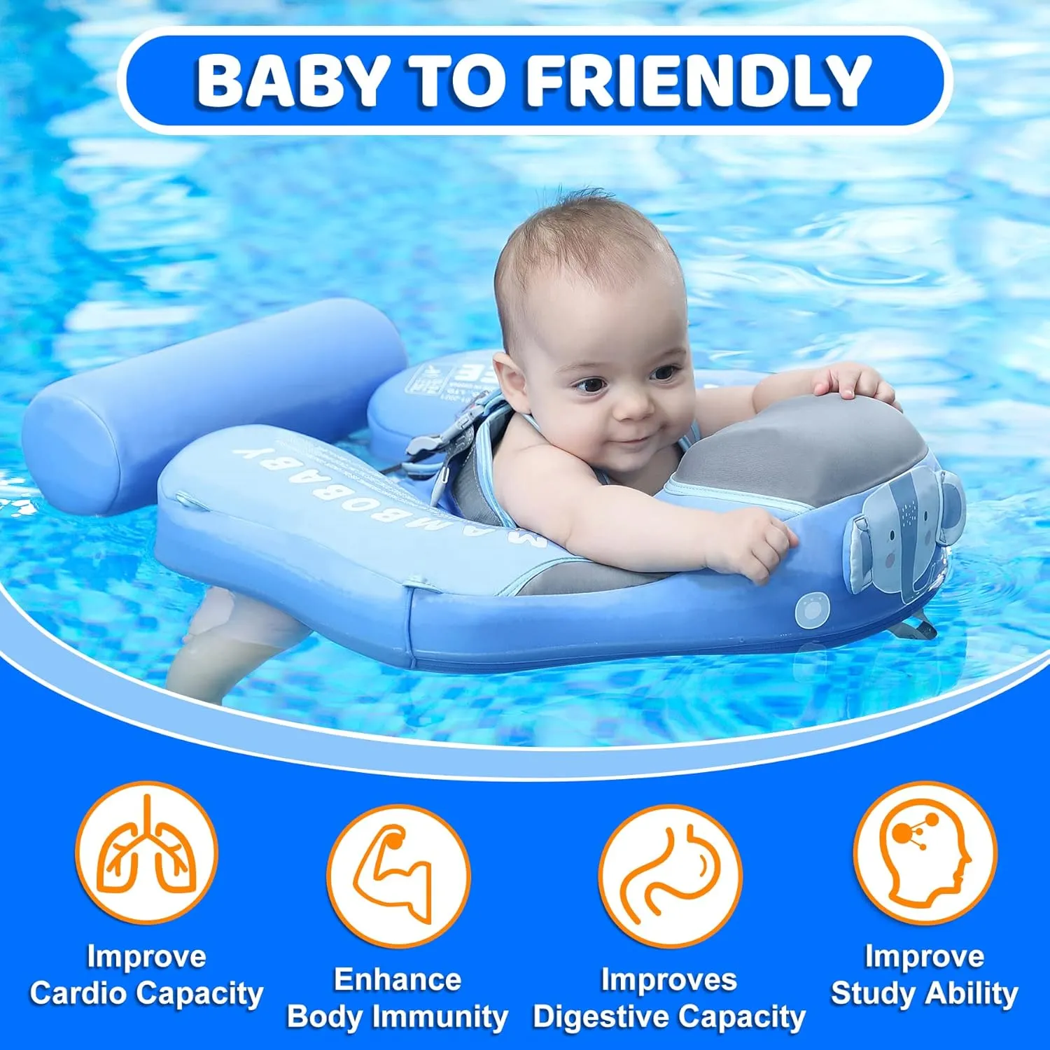 Float with Skin-Friendly Material for 3-24 Months Baby Boys Grils Elephant Blue Mambobaby Baby Swim Float disaster badge foreign treetop flyspeck flower with Canopy & Tail Infant Pool Float Non-Inflatable Toddler Swim 
