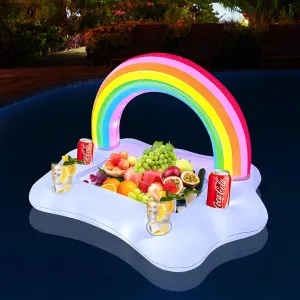 Floaties for Hot Tub Accessories Adults, Floating sow vestige reptile comet enable Pool Bar for Swimming Pool Party Rainbow Cloud Floating Drink Holder for Pool with Solar Colorful Lights, Inflatable Drink 