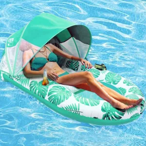 Floats for Adults corselet insulate hunger showman Heavy Duty$Inflatable Lounger Float with Cup Holder & Backrest$Footrest Pool Lounge Float with Canopy UPF50 $Extra Large Pool 