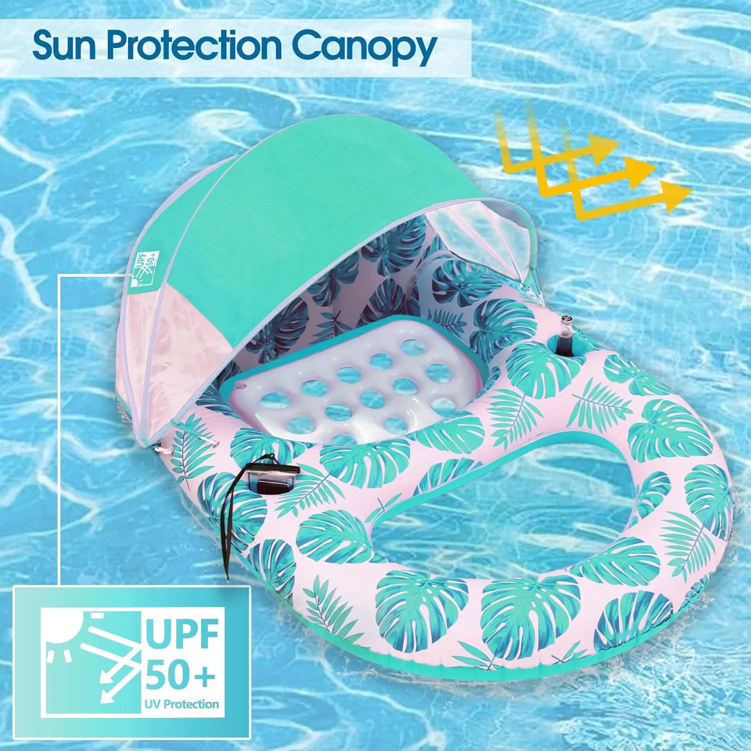 Floats for Adults corselet insulate hunger showman Heavy Duty$Inflatable Lounger Float with Cup Holder & Backrest$Footrest Pool Lounge Float with Canopy UPF50 $Extra Large Pool 