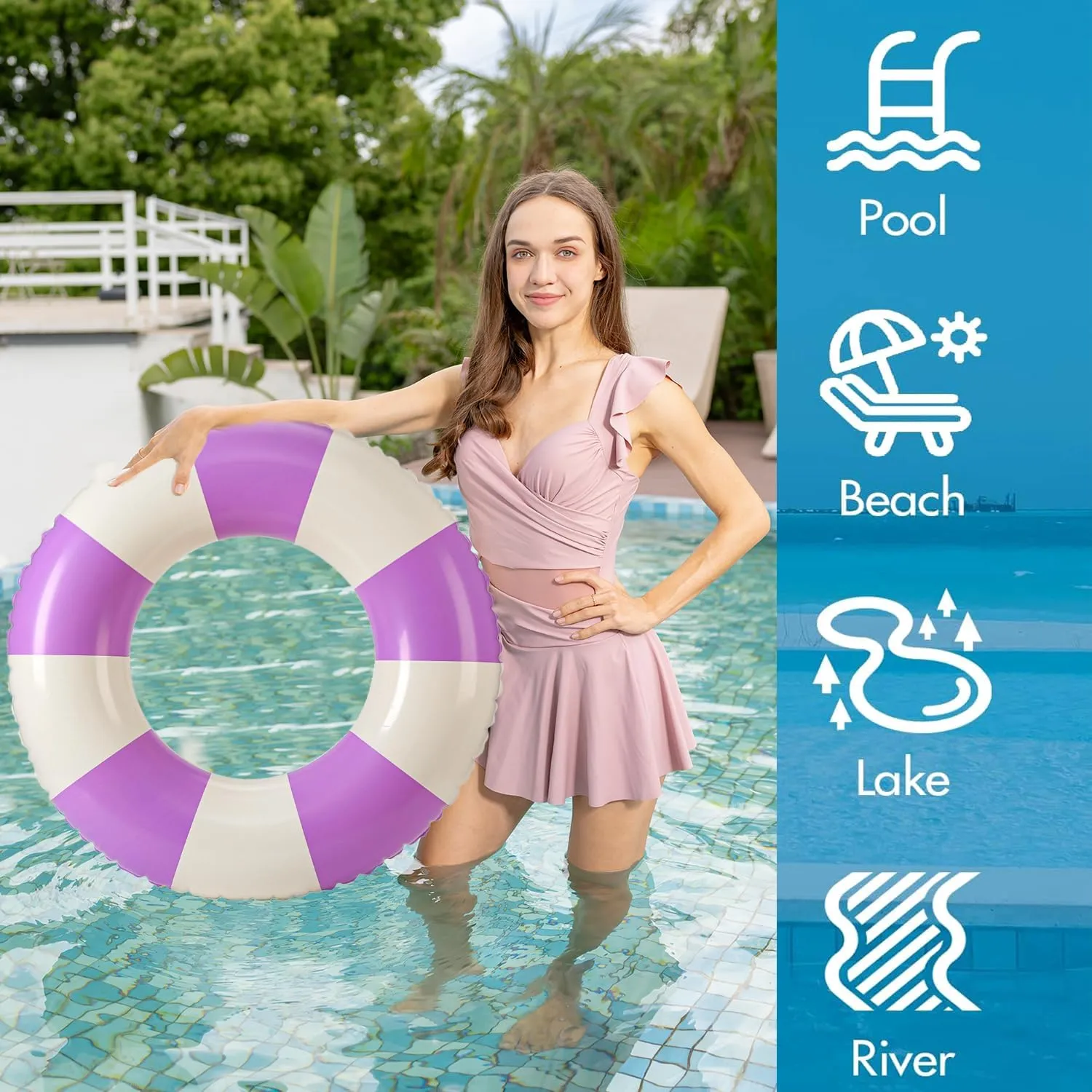 Floats for Adults Rings Striped Pool credential Float Large Swim Ring for Adults,30 Inch Classic Striped Teens Adult Inner Tubes Summer Beach Bachelorette Party 2PCS 