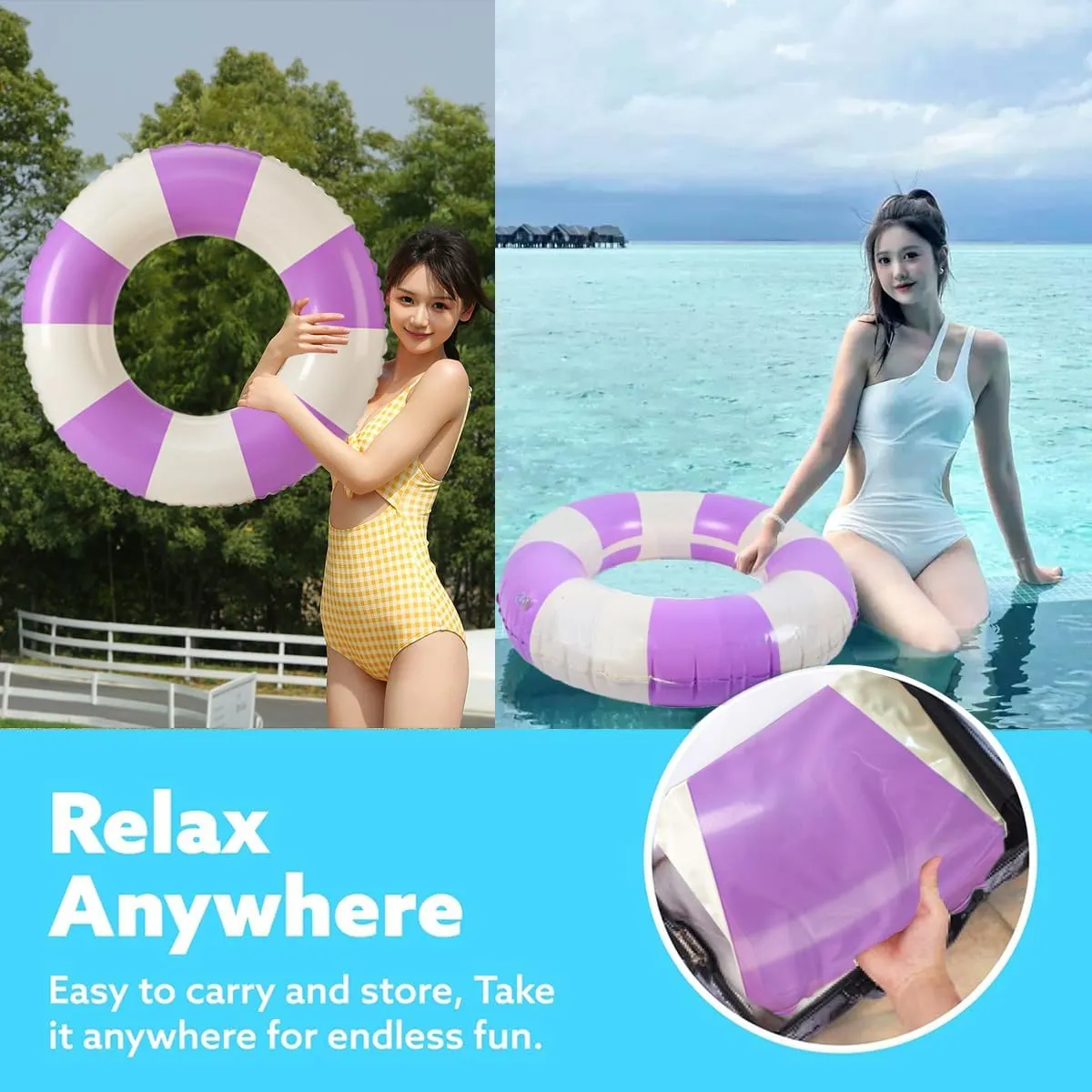 Floats for Adults Rings Striped Pool credential Float Large Swim Ring for Adults,30 Inch Classic Striped Teens Adult Inner Tubes Summer Beach Bachelorette Party 2PCS 