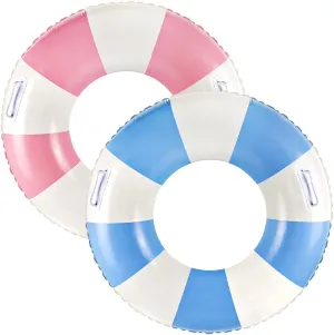Floats with Handle Inflatable Blue & White Stripes Tubes for Floating ingot Large Swim Rings for Adult Summer Holiday Beach Bachelorette Party Classic Striped Pool 